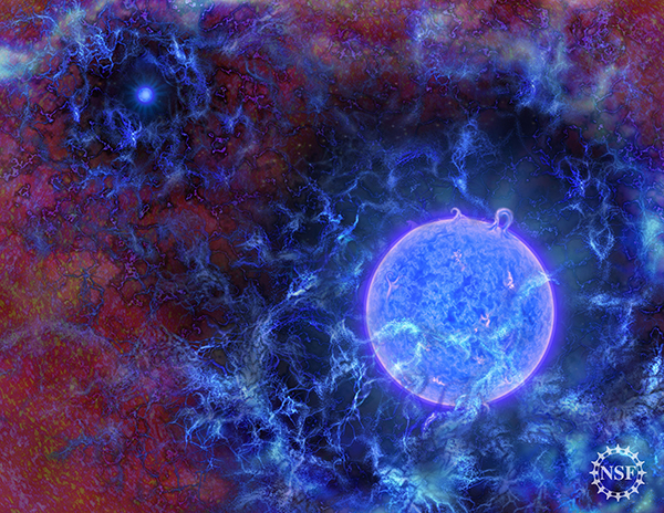 最早的恒星(艺术想象图)本文所有图片来自:美国自然科学基金(NSF)